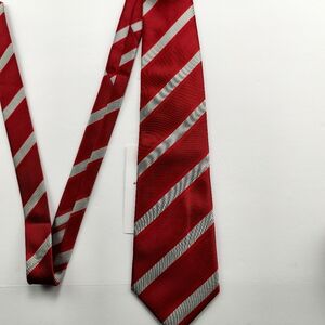 Ermenegildo Zegna Red Silver Stripe Silk Tie Classic Mens Formal Party Workware